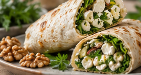 Persian Cheese, Walnut & Herb Wrap & Tea — Illustrative image